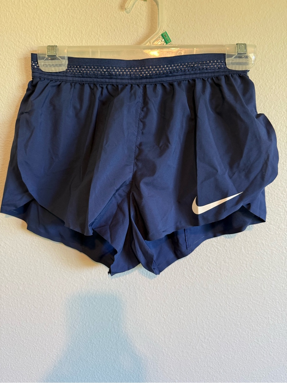 Nike Women's Navy Blue Athletic Running Shorts with White Swoosh